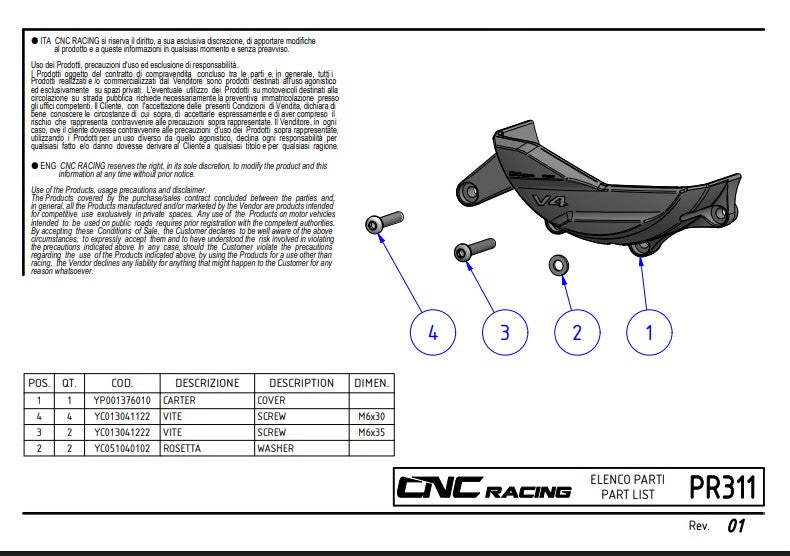 Protetor de alternador em alumínio, capa de proteção Pramac Racing Edição Limitada CNC Racing Ducati Panigale V4/S/R (25-26) PR311BPR 