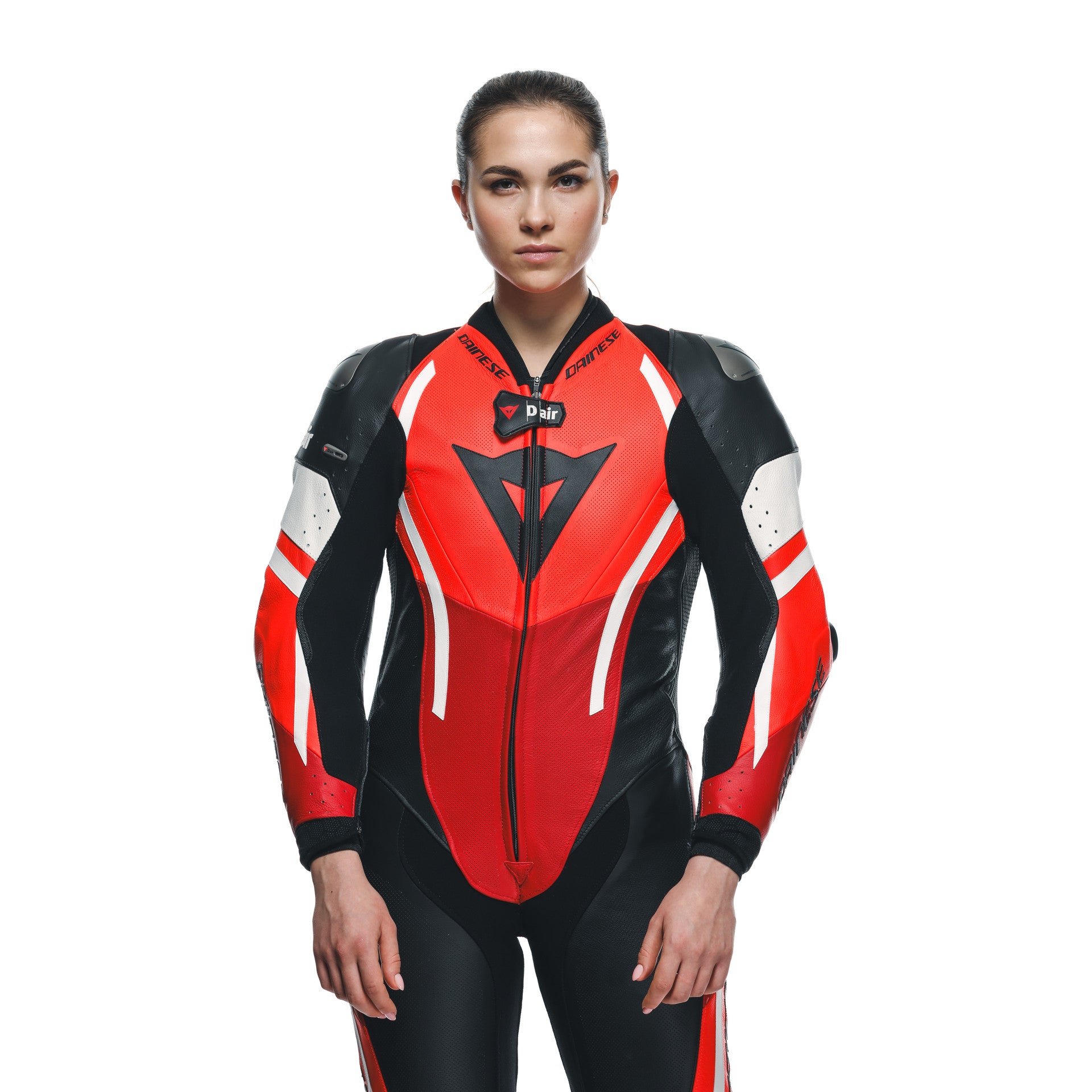 Dainese Misano 3 Lady D-AIR® Macacão de Couro – Macacão de Corrida com Airbag Perfurado | Mulheres | Vermelho 