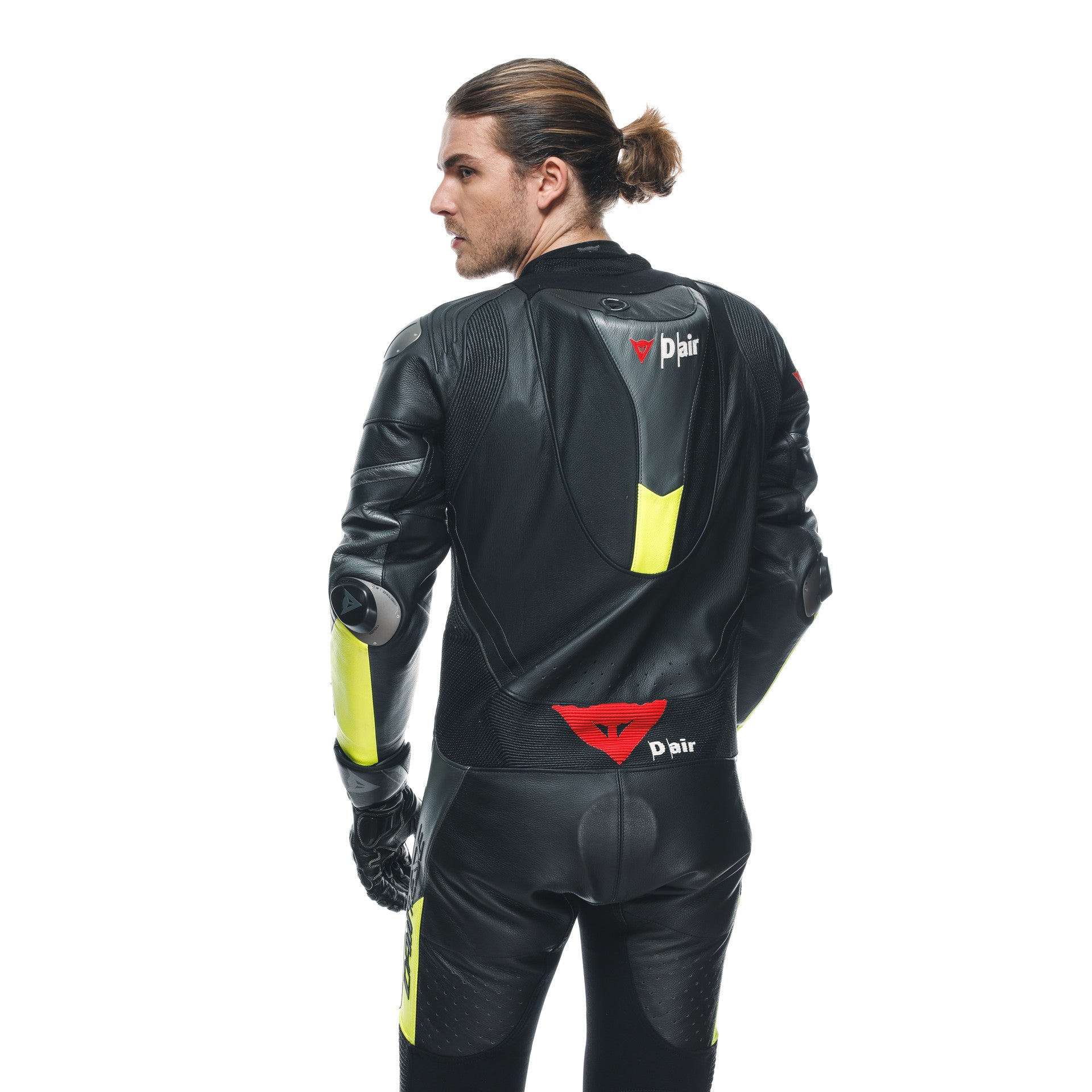 Dainese Misano 3 D-AIR® Macacão de Couro – Vestuário de Corrida com Airbag Perfurado | Masculino | Preto/Amarelo Neon 