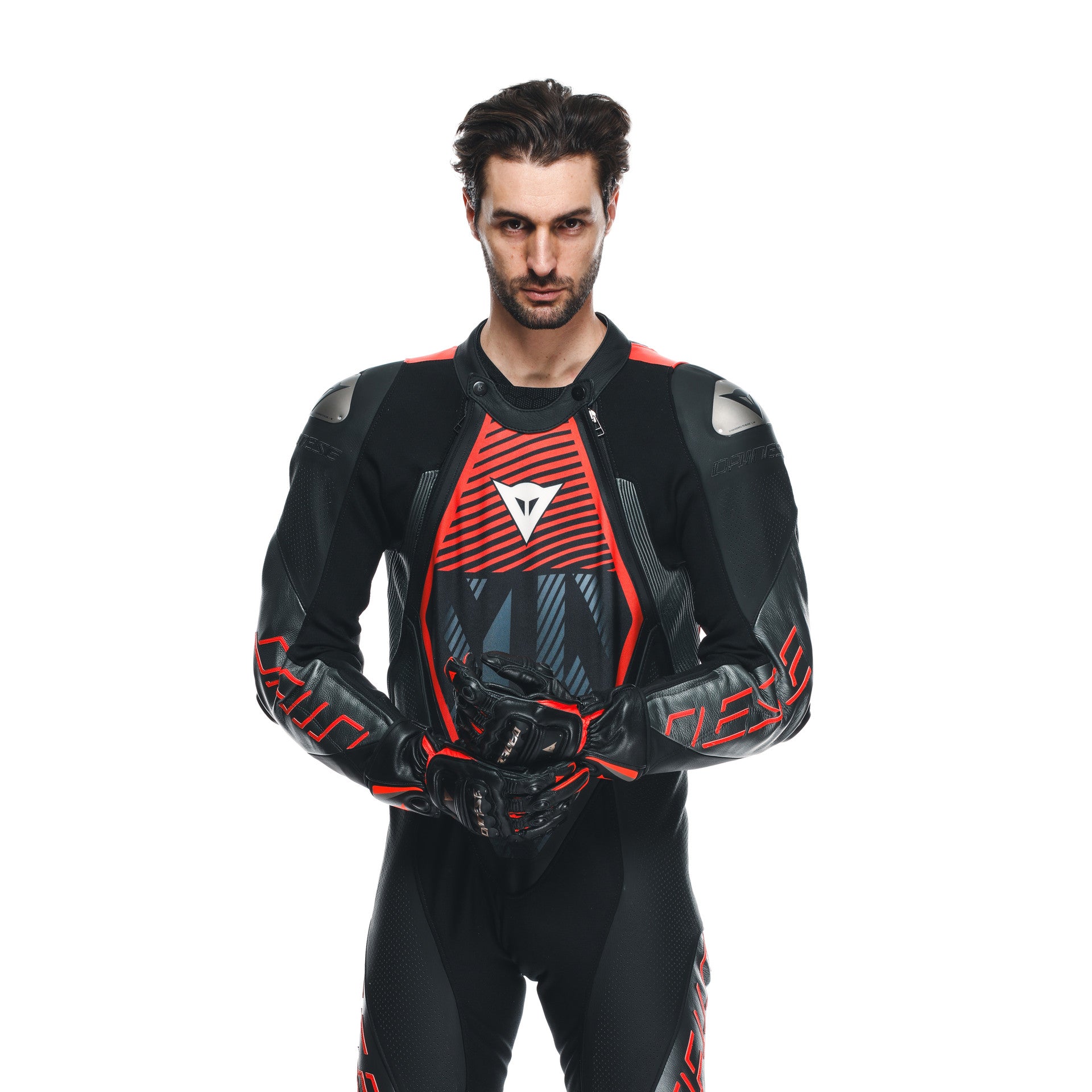 Dainese Audax D-ZIP fato de couro integral – fato de corrida perfurado | Homens | Preto/Vermelho 