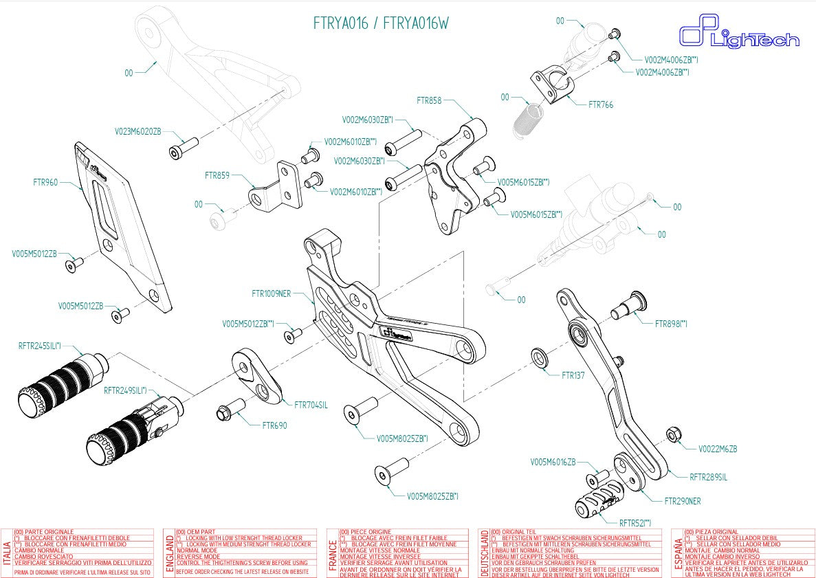 Sistema de suspensão LighTech Yamaha YZF-R1/M RN32, RN49 & RN65 (15-25) FTRYA016 