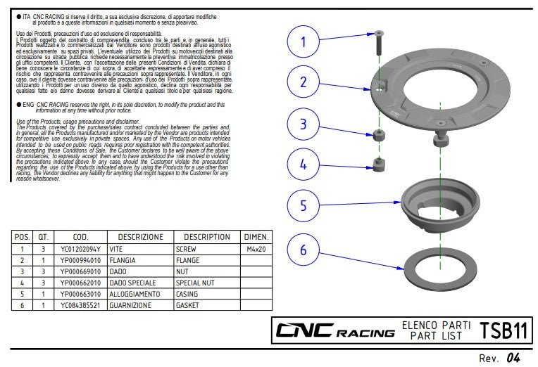 Tampa de depósito CNC Racing Ducati Panigale V4/S/R (25-26) TSB11 