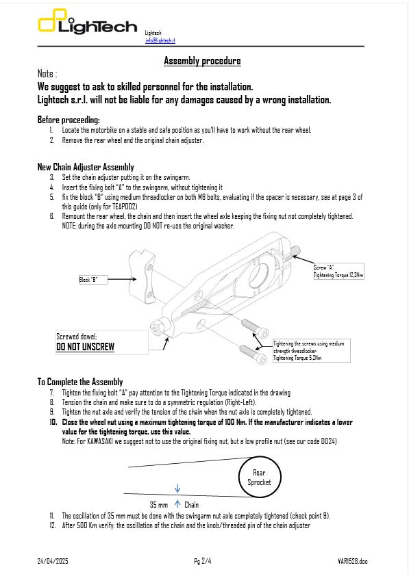 Tensionador de corrente LighTech Aprilia RSV4/RR/RF/1100 Factory (15-20) TEAP003 