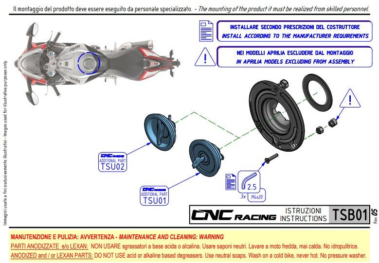 Tampa de depósito com flange em carbono CNC Racing Ducati Panigale V4/S/R (25-26) TSB01 