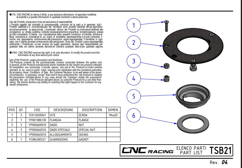 Tampa do tanque em carbono CNC Racing Ducati Panigale V4/S/R (25-26) TSB21 