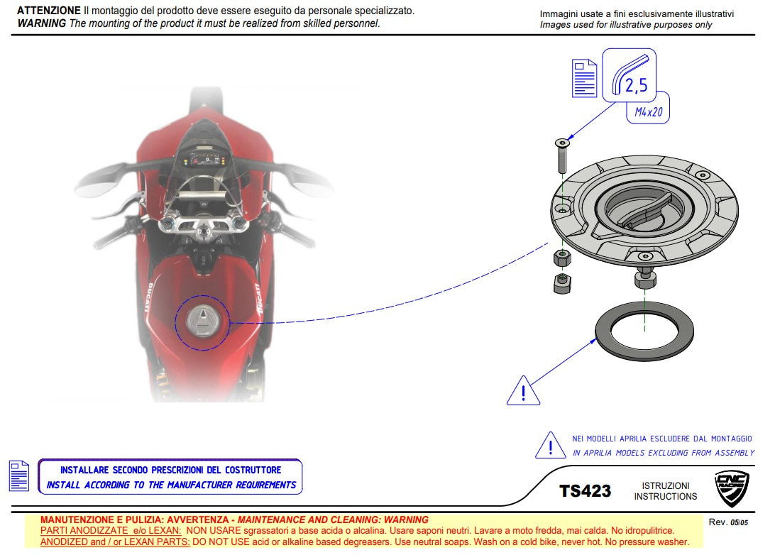 Tampa de combustível com fecho rápido Troy Bayliss Edição Limitada CNC Racing Ducati Panigale V4/S (2025) TS423TB 