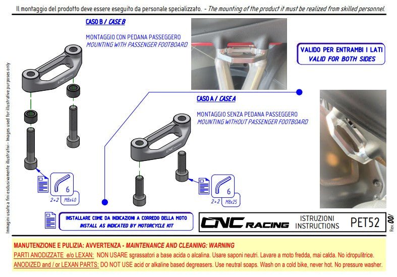 Tampas de apoio para passageiro em alumínio CNC Racing Ducati Panigale V4/S/R (25-26) PET52 