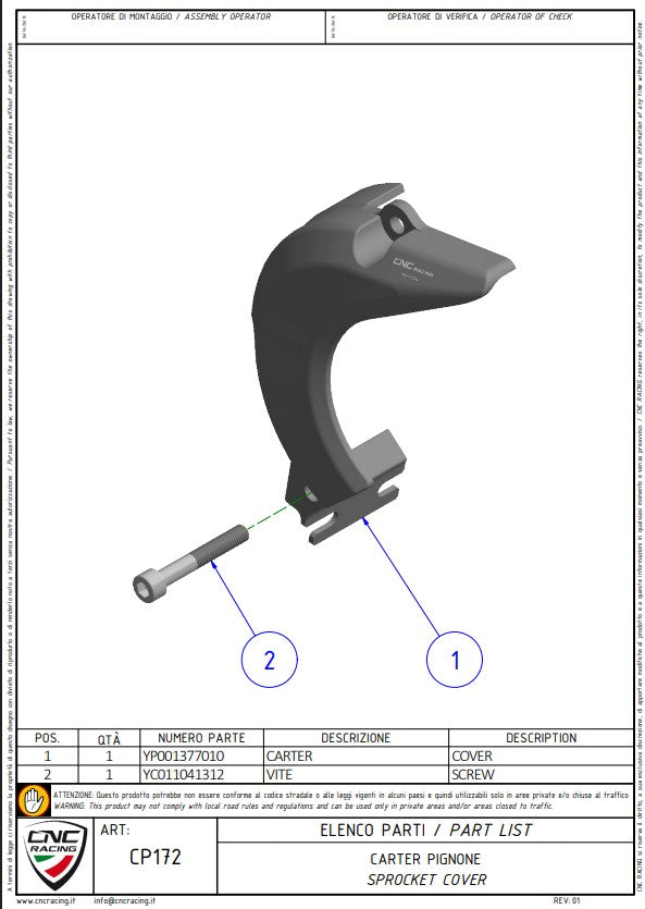 Capa do pinhão em alumínio CNC Racing Ducati Panigale V4/S/R (25-26) CP172 