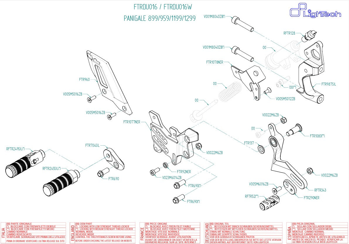 Sistema de pedais LighTech com inversão de marcha para Ducati Panigale V2 955 (20-24) FTRDU016/W 