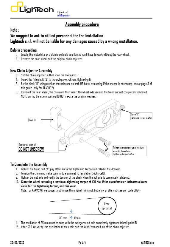 Tensionador de corrente LighTech BMW S1000RR K67 (19-26) TEBM003 