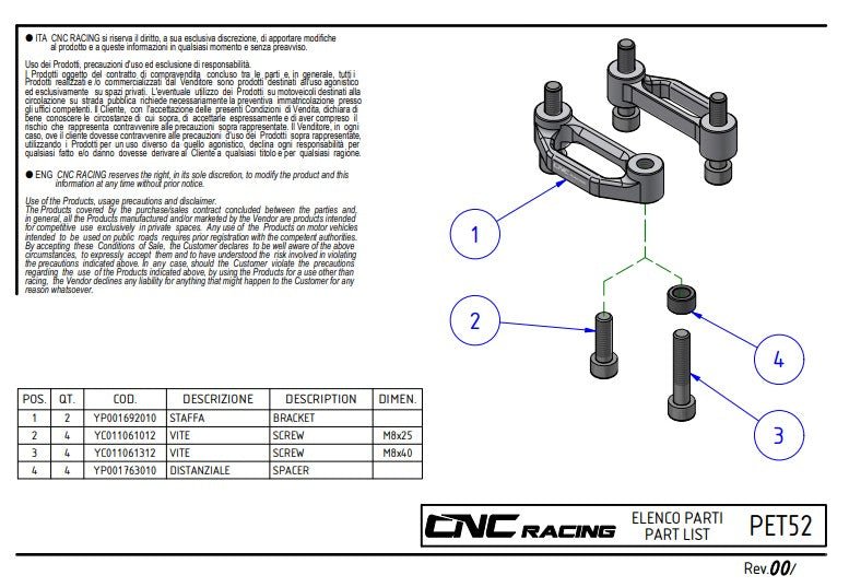 Tampas de apoio para passageiro em alumínio CNC Racing Ducati Panigale V4/S/R (25-26) PET52 