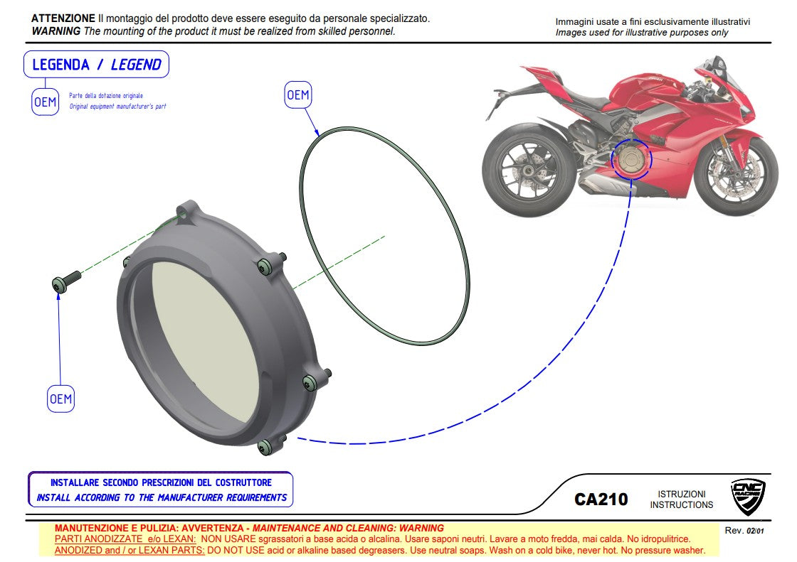 Tampa de embreagem transparente Pramac Racing Edição Limitada CNC Racing Ducati Panigale V4/S (25-26) CA210PR 