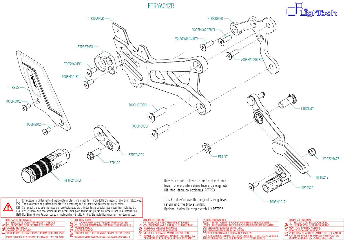 Sistema de travões R LighTech Yamaha YZF-R6 RJ27 (17-25) FTRYA012R 