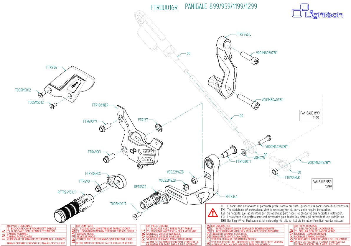 Sistema de mudança de marcha R LighTech para Ducati Panigale 1299/S (15-18) FTRDU016R 