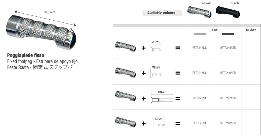 LighTech Peça de substituição de pé fixo 70,5 mm – Prata/Preto | RFTR245-248 