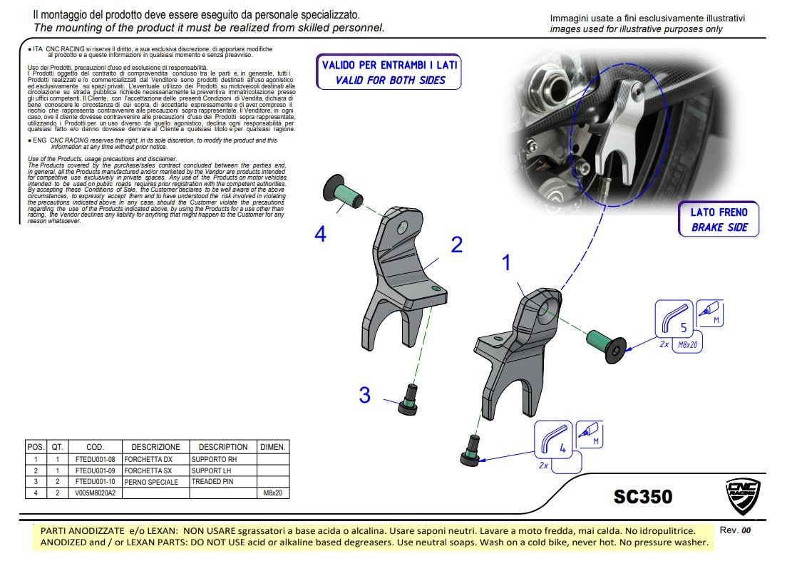 Suportes de stand CNC Racing Ducati Panigale V4/S/R (25-26) SC350 
