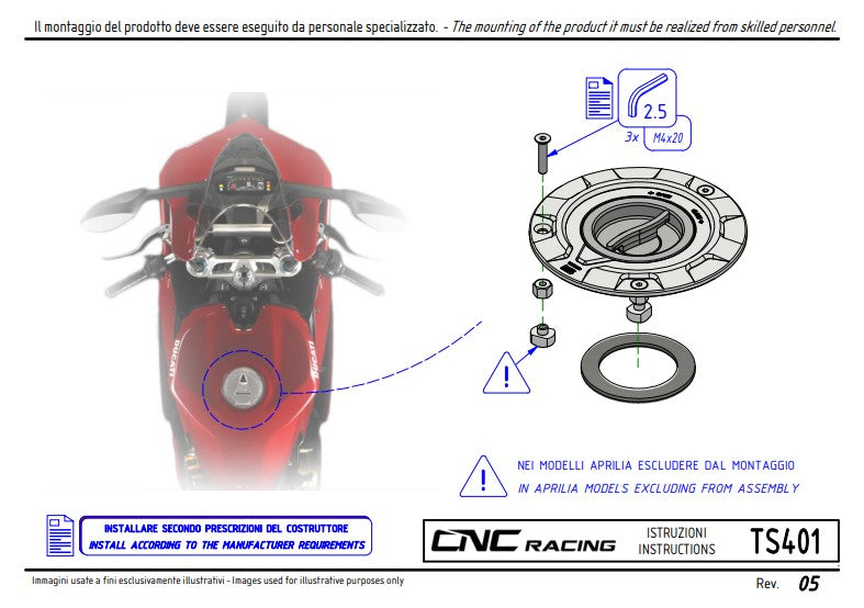 Tampa de depósito com fecho rápido Livery Tricolore CNC Racing Ducati Panigale V4/S/R (25-26) TS401R 