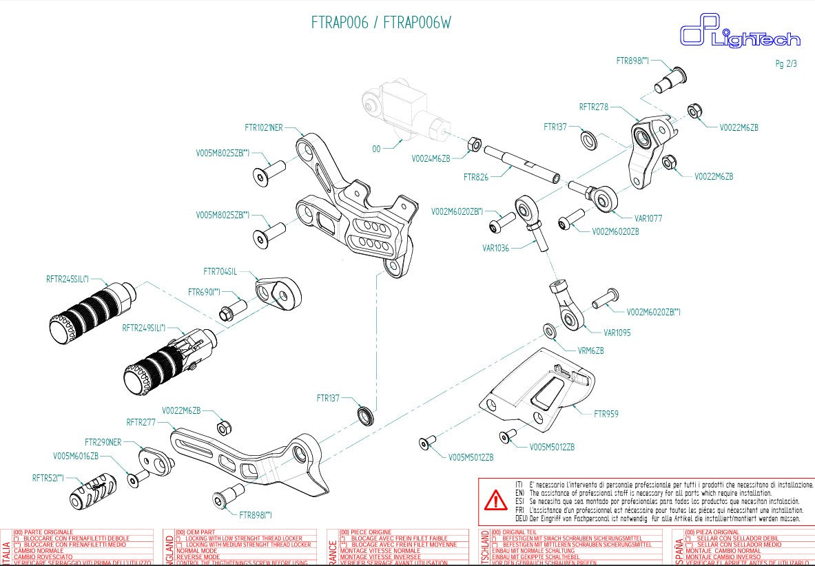 Sistema de pedal LighTech com inversão Aprilia RSV4/RF/RR/1100 Factory (17-26) FTRAP006/W 