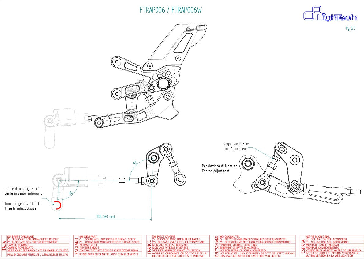 Sistema de pedal LighTech com inversão Aprilia RSV4/RF/RR/1100 Factory (17-26) FTRAP006/W 