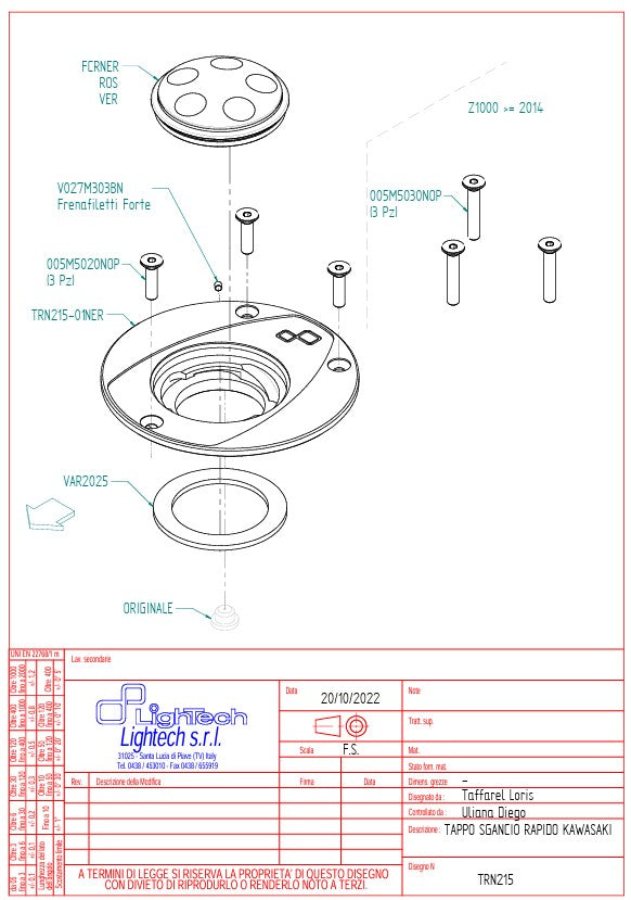 Tampa de combustível com fecho de rosca LighTech Kawasaki ZX-10 R/RR (06-20) TRN215 
