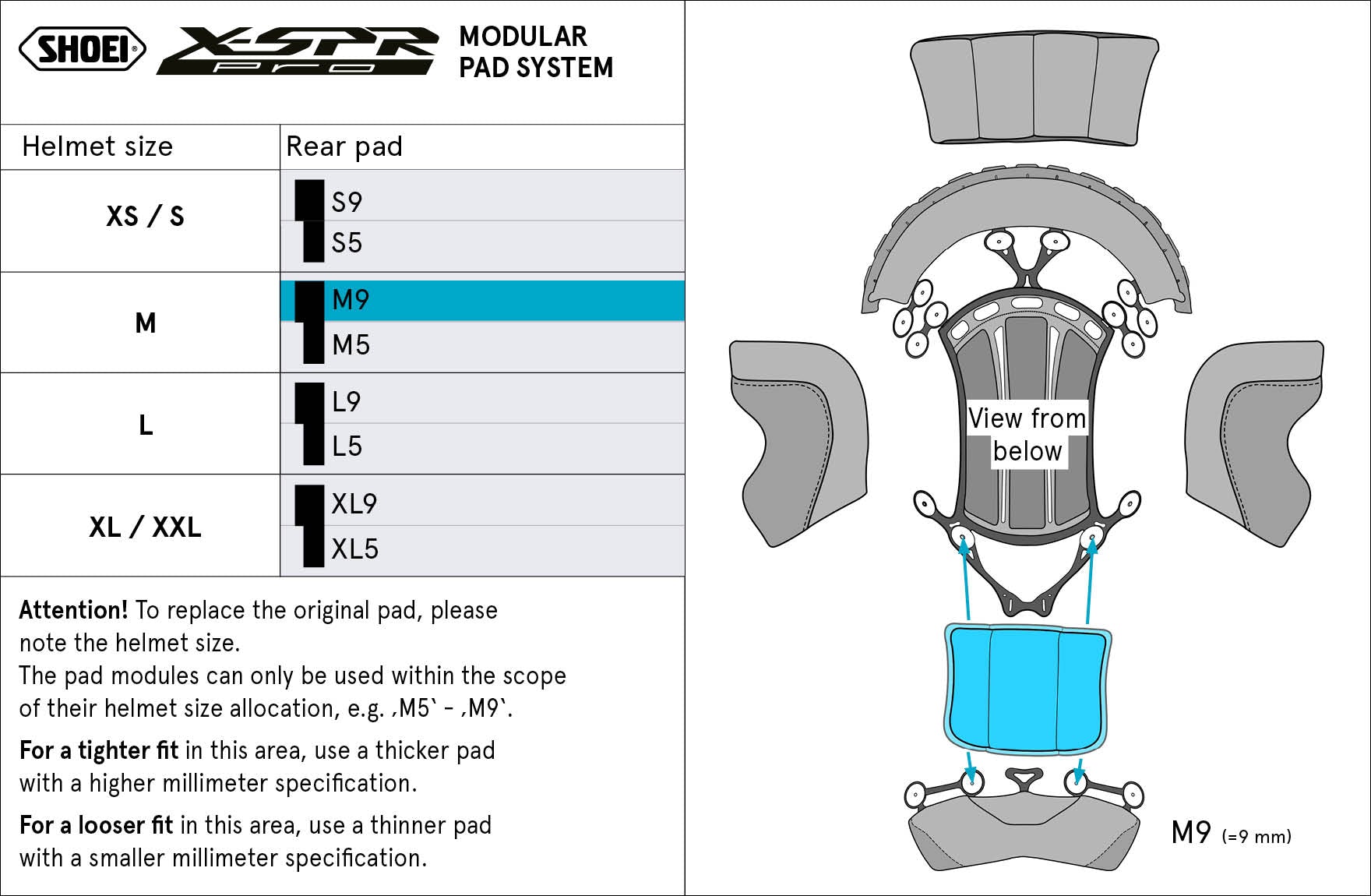 Shoei Almofada de Cabeça Traseira M9 (XPRO) Tipo-P para X-SPR PRO 