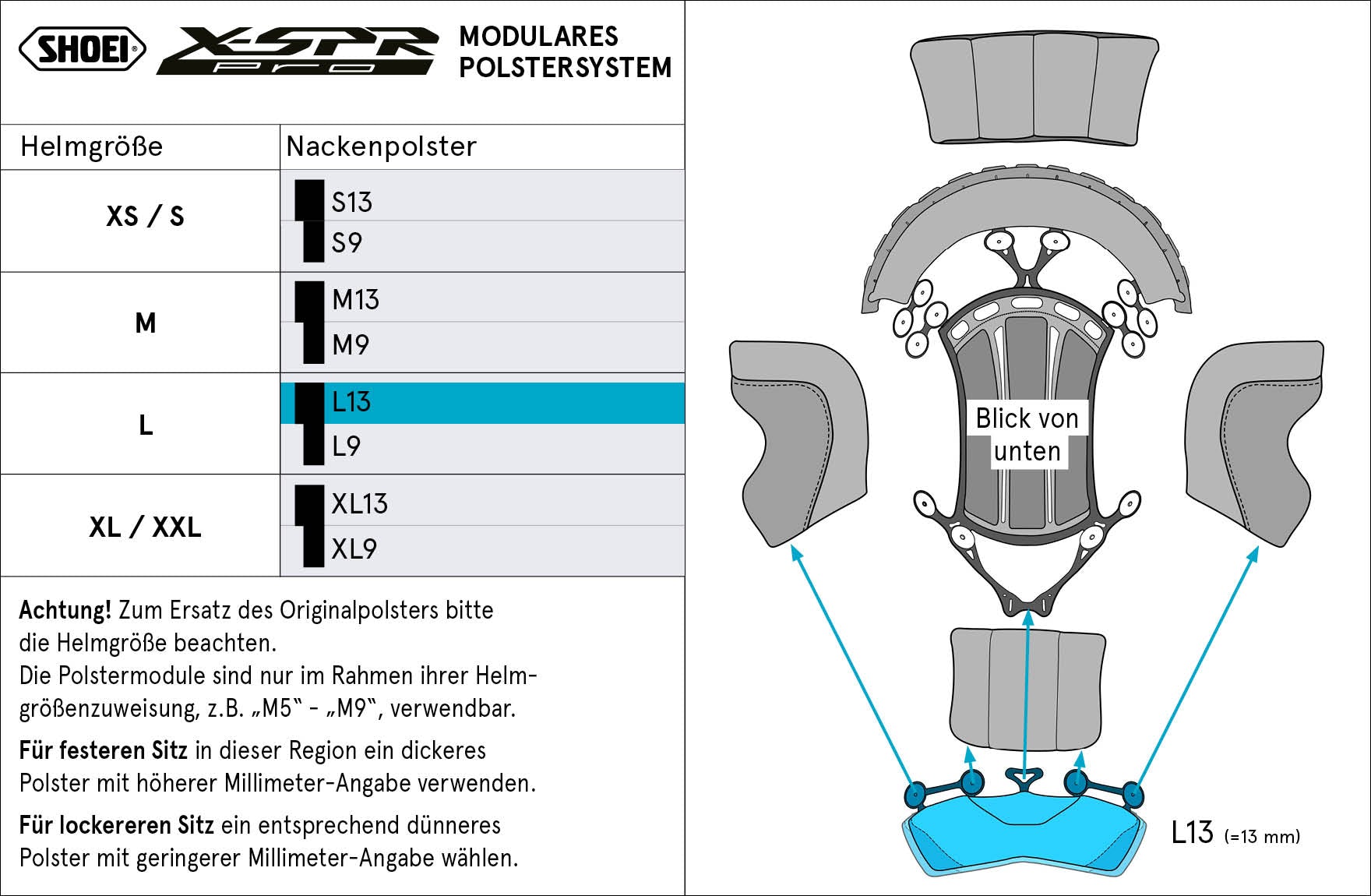Shoei almofada de cabeça pescoço L13 (XPRO) Tipo-P para X-SPR PRO 