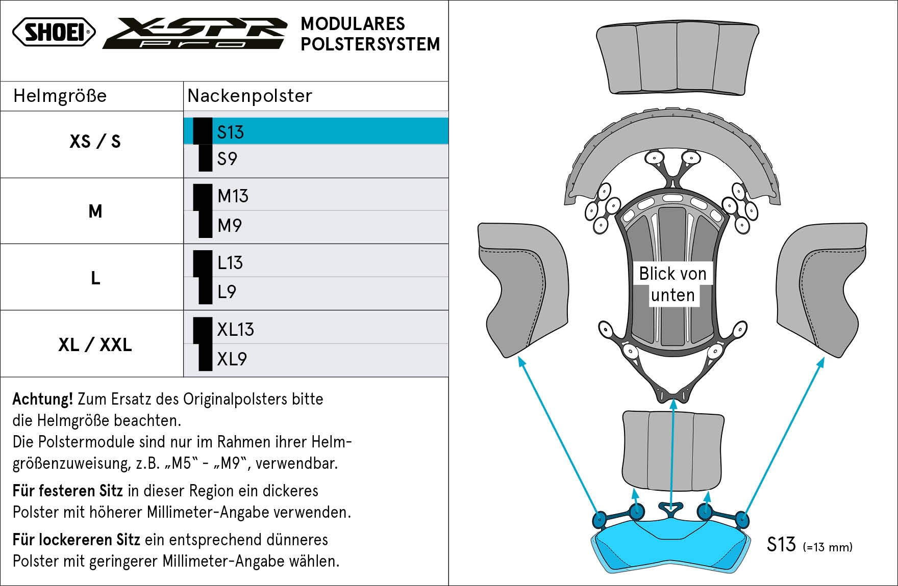 Shoei almofada de cabeça pescoço S13 (XPRO) Tipo-P para X-SPR PRO 