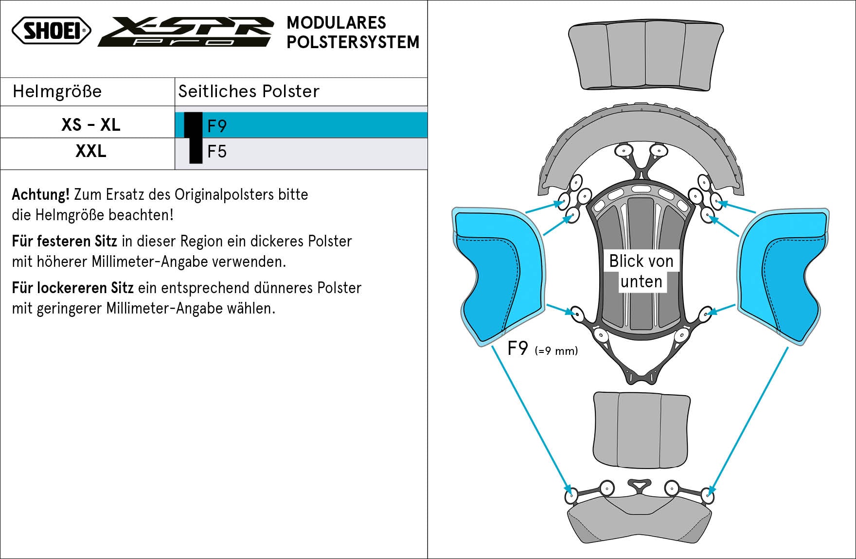 Acolchoado lateral Shoei F9 (XPRO) Tipo-P para X-SPR PRO 