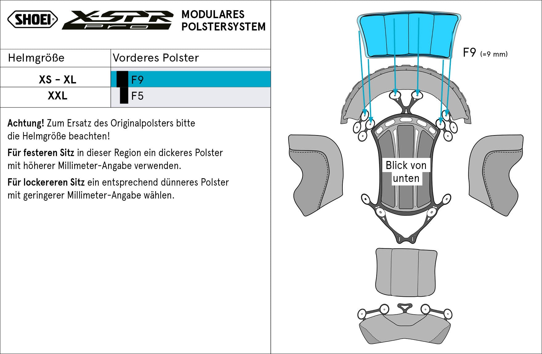 Shoei almofada de cabeça frontal F9 (XPRO) Tipo-P para X-SPR PRO 