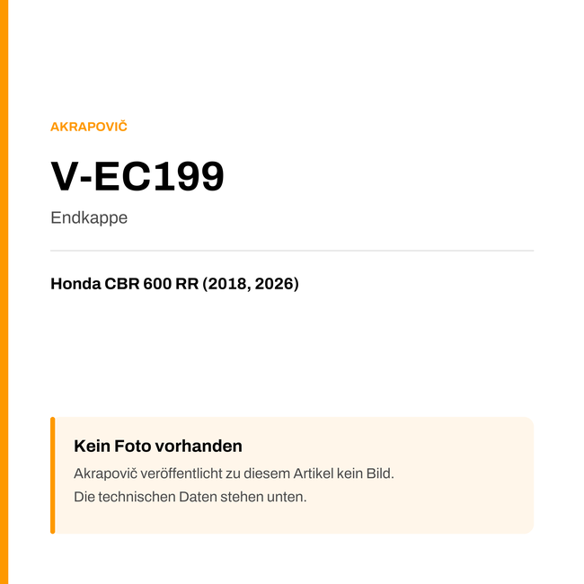 Akrapovic Endkappe Honda CBR 600 RR (18-26) V-EC199 — Platzhalter, kein Herstellerfoto verfügbar