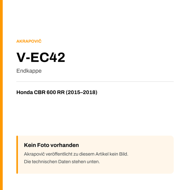 Akrapovic Endkappe Honda CBR 600 RR (15-18) V-EC42 — Platzhalter, kein Herstellerfoto verfügbar