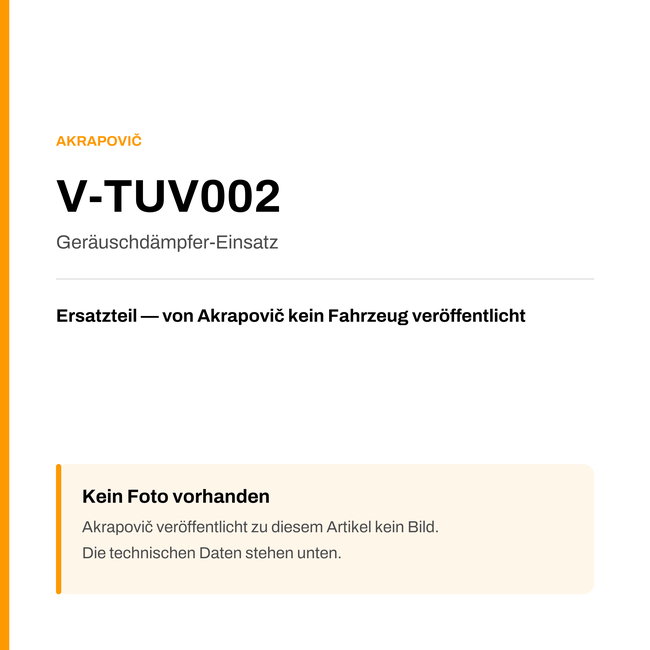 Akrapovic Geräuschdämpfer-Einsatz V-TUV002 — Platzhalter, kein Herstellerfoto verfügbar