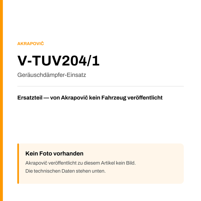Akrapovic Geräuschdämpfer-Einsatz V-TUV204/1 — Platzhalter, kein Herstellerfoto verfügbar