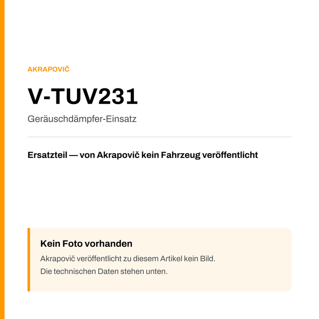 Akrapovic Geräuschdämpfer-Einsatz V-TUV231 — Platzhalter, kein Herstellerfoto verfügbar