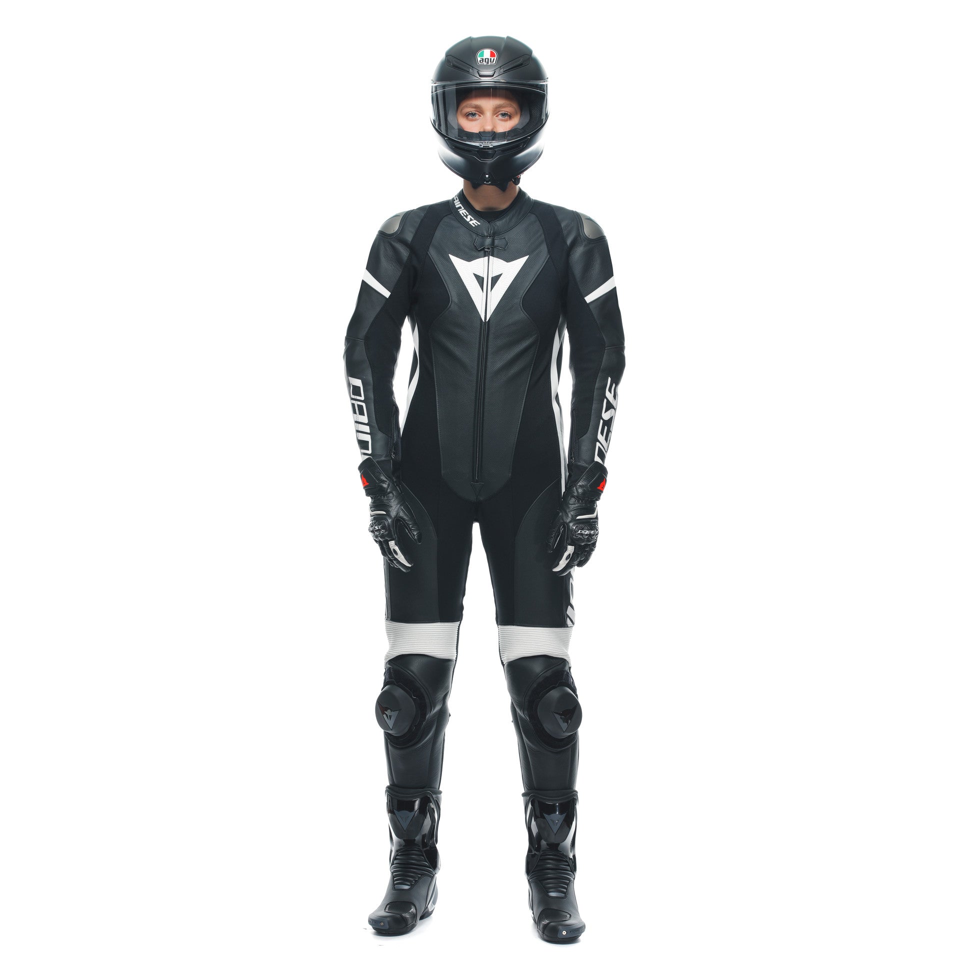 Dainese Grobnik Lady Macacão de Couro – Macacão de Corrida Perfurado | Mulheres | Preto/Branco 