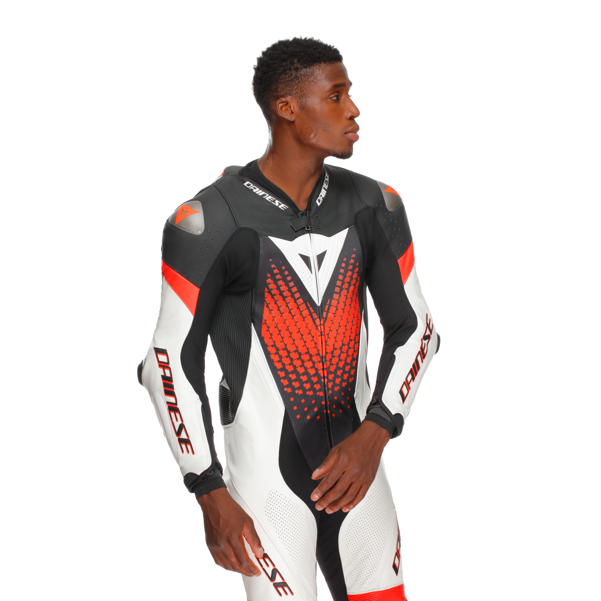 Dainese Laguna Seca 6 Macacão de Couro Integral – Macacão de Corrida Perfurado | Homens | Branco/Vermelho 