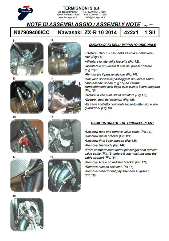 Sistema de escape completo em aço inoxidável Termignoni para Kawasaki ZX-10 R/RR (16-20) K07909400ICC 