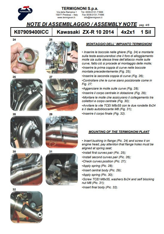 Sistema de escape completo em aço inoxidável Termignoni para Kawasaki ZX-10 R/RR (16-20) K07909400ICC 