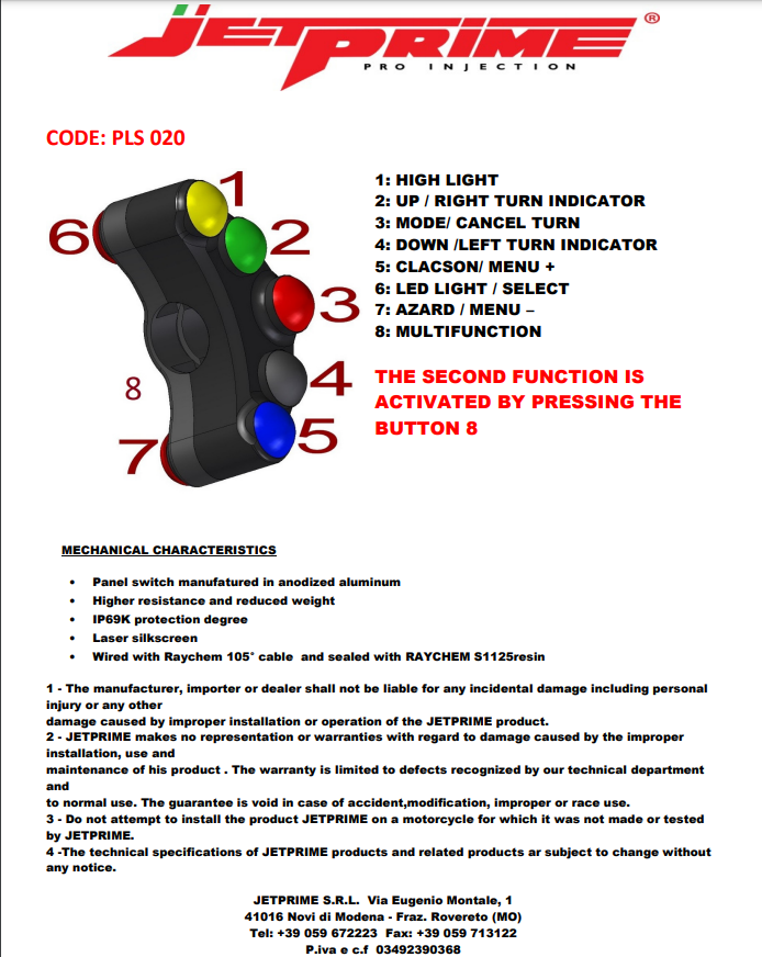 Interruptor de guidão Street esquerdo JetPrime Ducati Panigale V4/S/R (18-24) JP PLS 020 