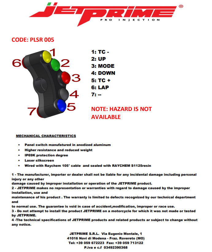 Interruptor de guidão Race esquerdo JetPrime Ducati Panigale 899 (13-16) JP PLSR 005 