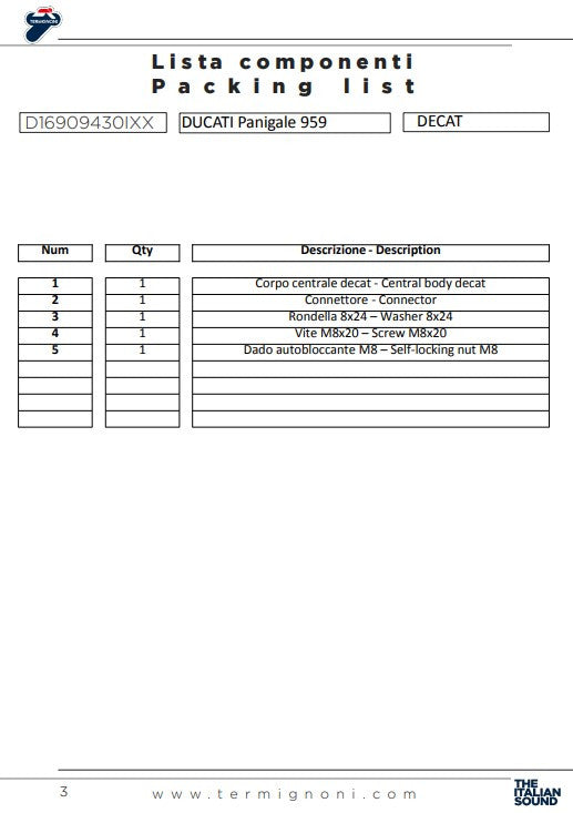 Termignoni tubo de substituição de catalisador para Ducati Panigale 959 (16-19) D16909430IXX 