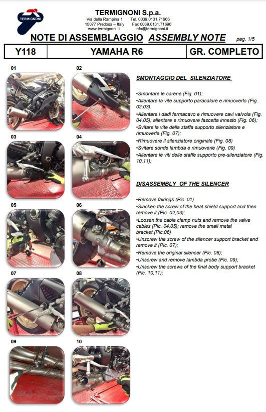 Kit de escape completo Termignoni em titânio versão SSP para Yamaha YZF-R6 (06-25) Y11810200TCC 