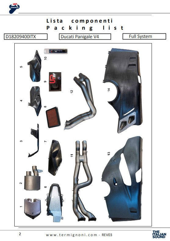 Sistema de escape completo em aço inoxidável Termignoni 4USCITE Ducati Panigale V4/S (18-24) D18209401ITX 