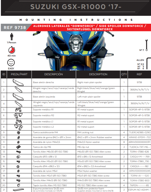 Spoilers Puig Winglets Downforce Suzuki GSX-R 1000 (17-23) 9738 
