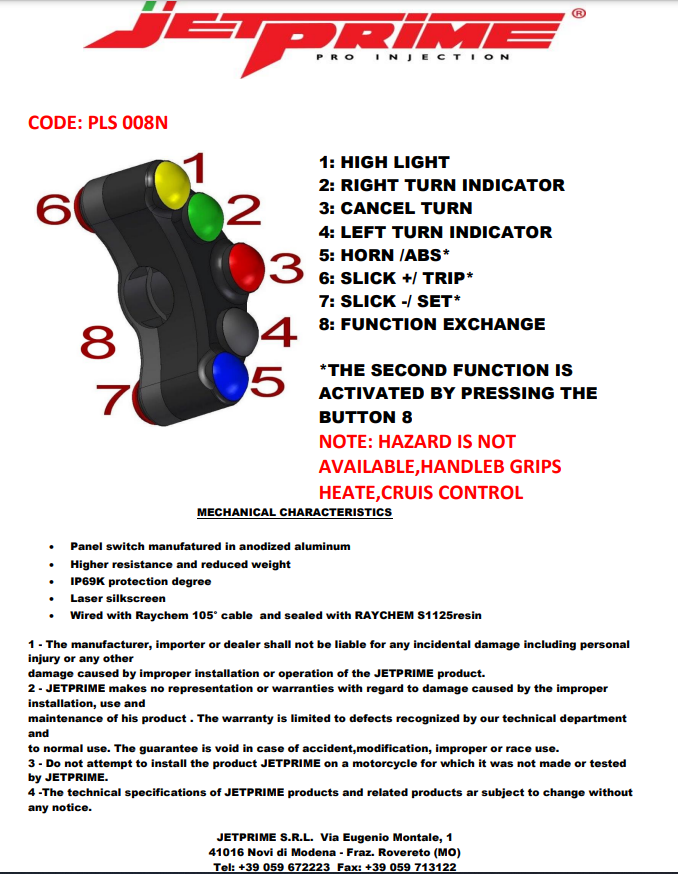 Interruptor de guidão esquerdo Street JetPrime BMW S1000RR K46 (15-18) JP PLS 008 
