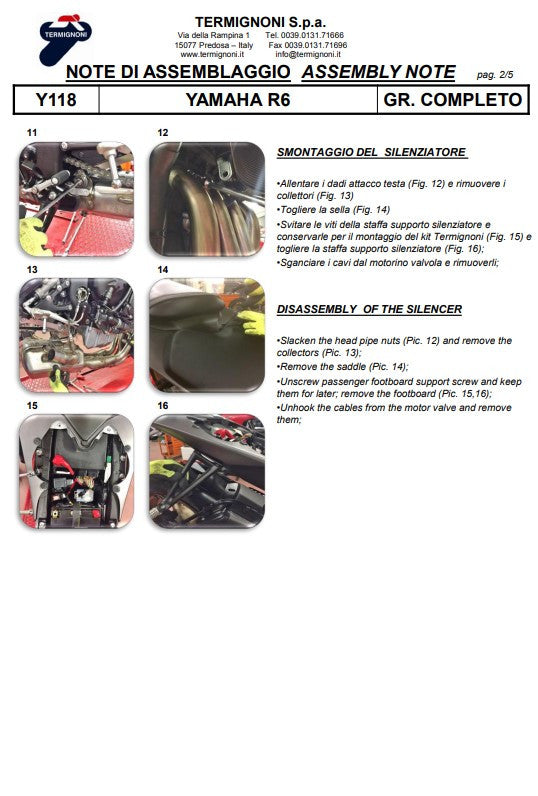 Kit de escape completo Termignoni em titânio versão SSP para Yamaha YZF-R6 (06-25) Y11810200TCC 