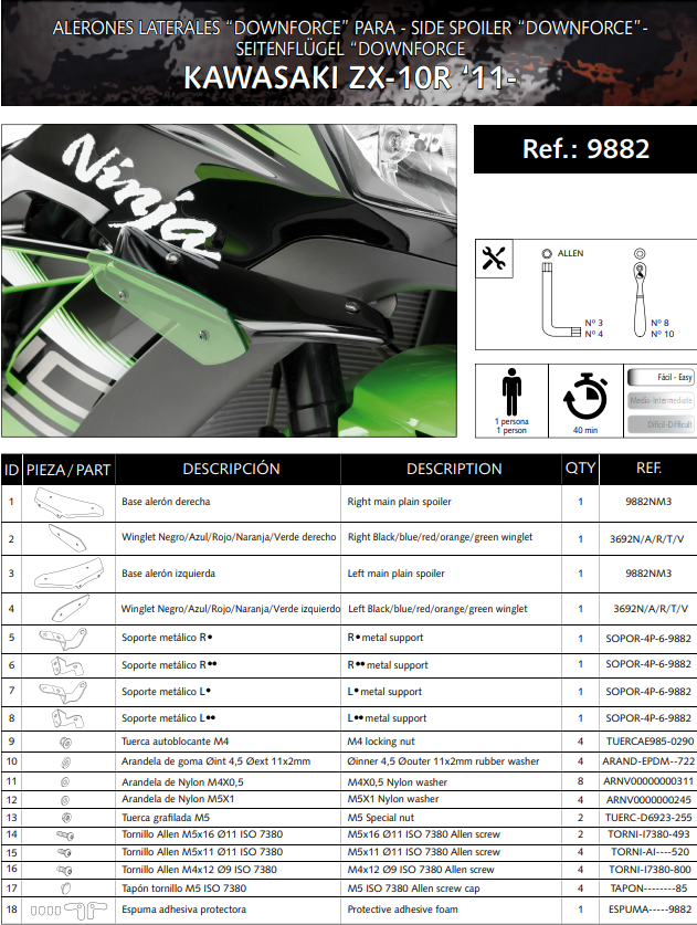 Spoilers Puig Winglets Downforce Kawasaki ZX-10 R/RR (11-20) 9882 