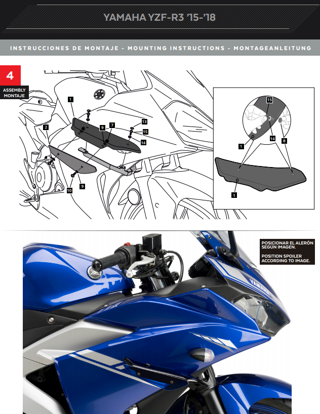 Spoilers de Asa Puig Downforce Yamaha YZF-R3 (15-18) 3171 