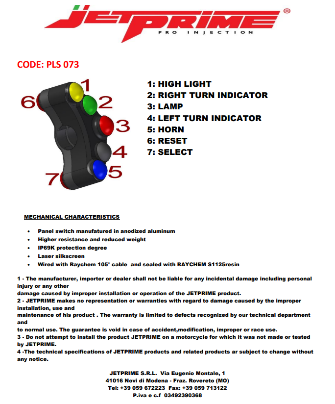 Interruptor de guidão Street esquerdo JetPrime Yamaha YZF-R7 (22-25) JP PLS 073 