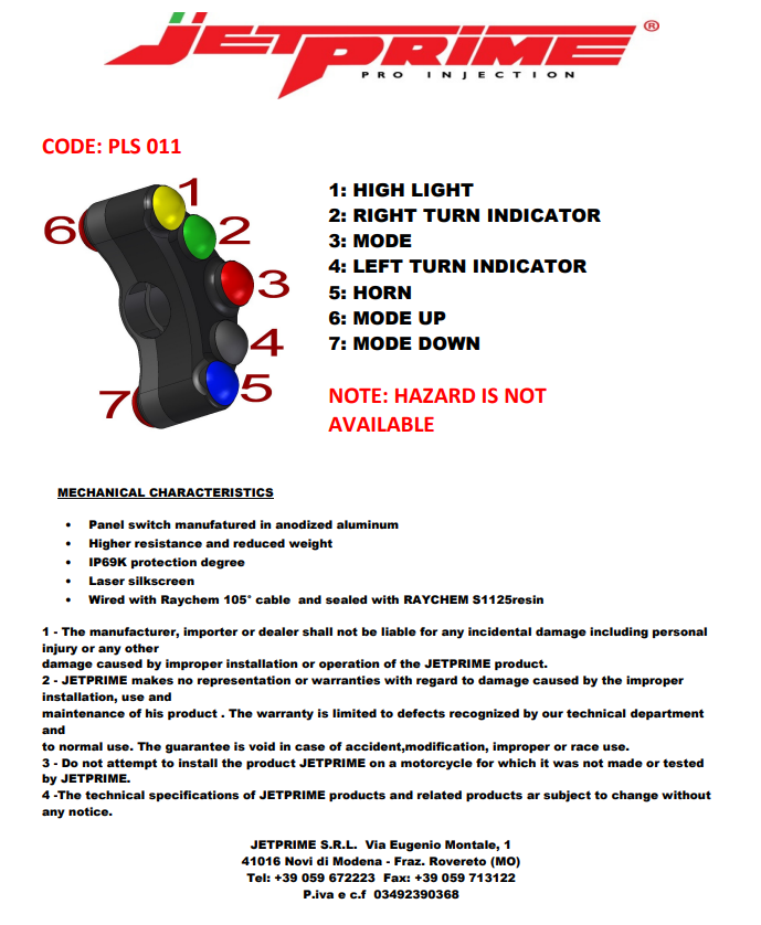 Interruptor de direção Street esquerdo JetPrime Suzuki GSX-R 1000 (17-23) JP PLS 011 